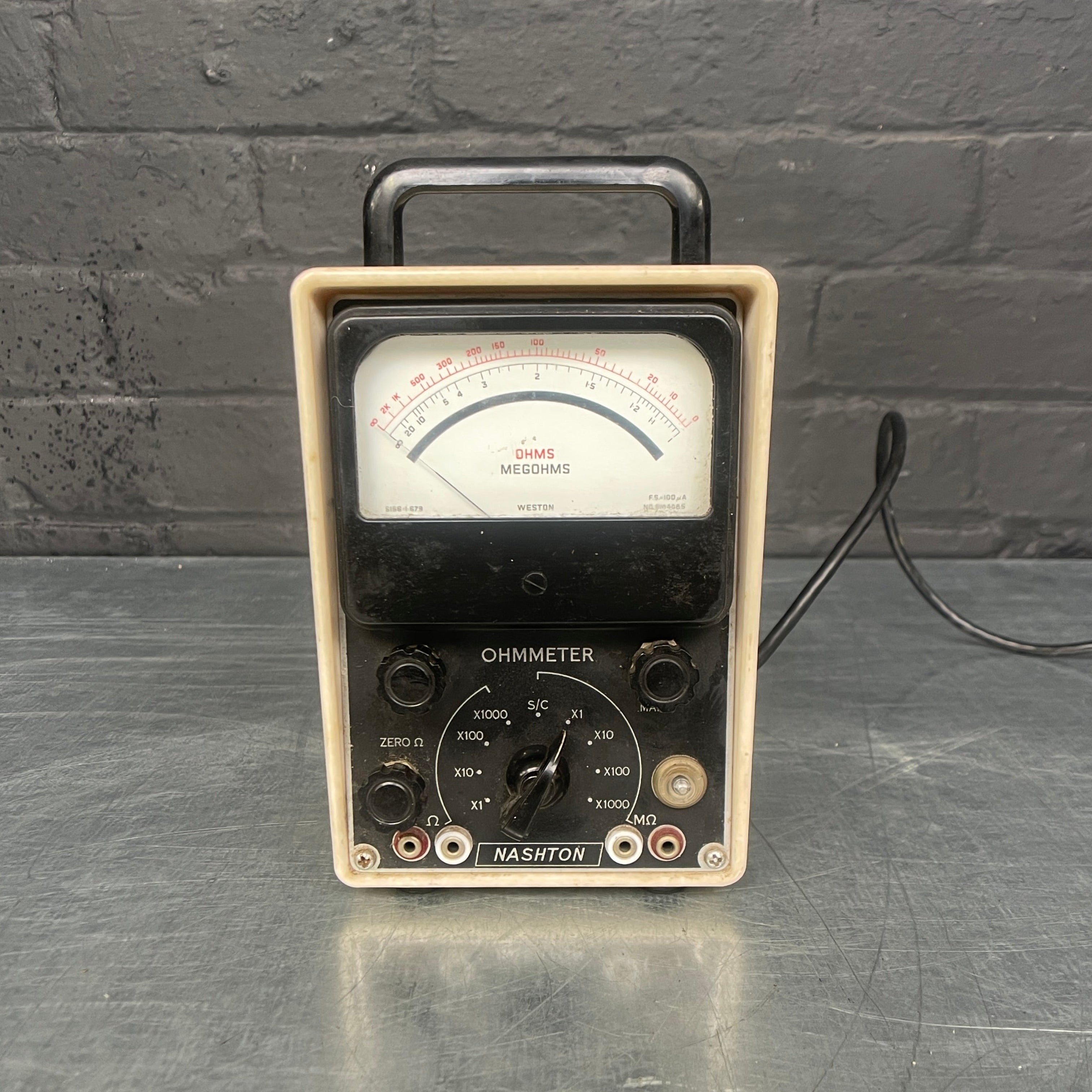 OHM meter tester electrical scientific Industrial powerhouse props prop rental hire vintage movie film set dec