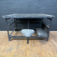 Workbench with fold out stool engineers Industrial powerhouse props prop rental hire vintage movie film set dec 2