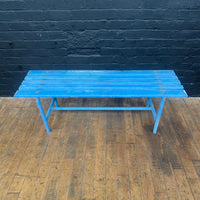blue bench seat seating Industrial powerhouse props prop rental hire vintage movie film set dec 2