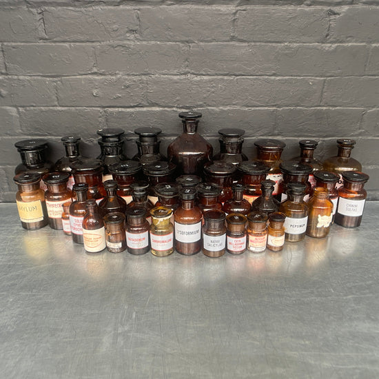 Brown apothecary bottles Qty 39