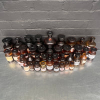 brown old vintage apothecary bottles chemist Industrial powerhouse props prop rental hire vintage movie film set dec 1