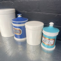 ceramic apothecary pots bottles containers chemist Industrial powerhouse props prop rental hire vintage movie film set dec 1