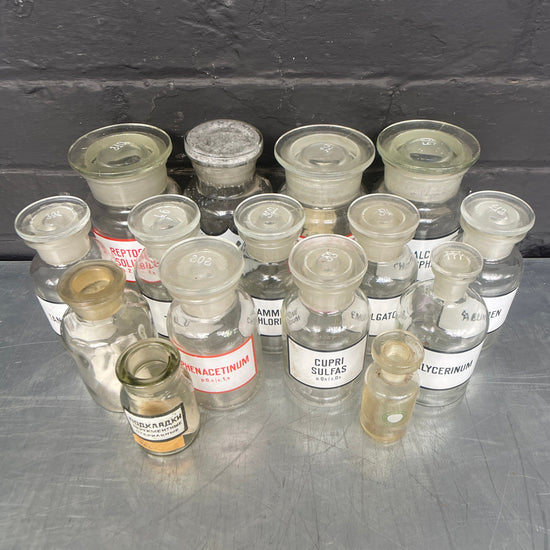 Clear apothecary bottles Qty 15