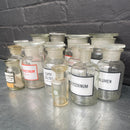 clear old vintage apothecary bottles chemist Industrial powerhouse props prop rental hire vintage movie film set dec 2