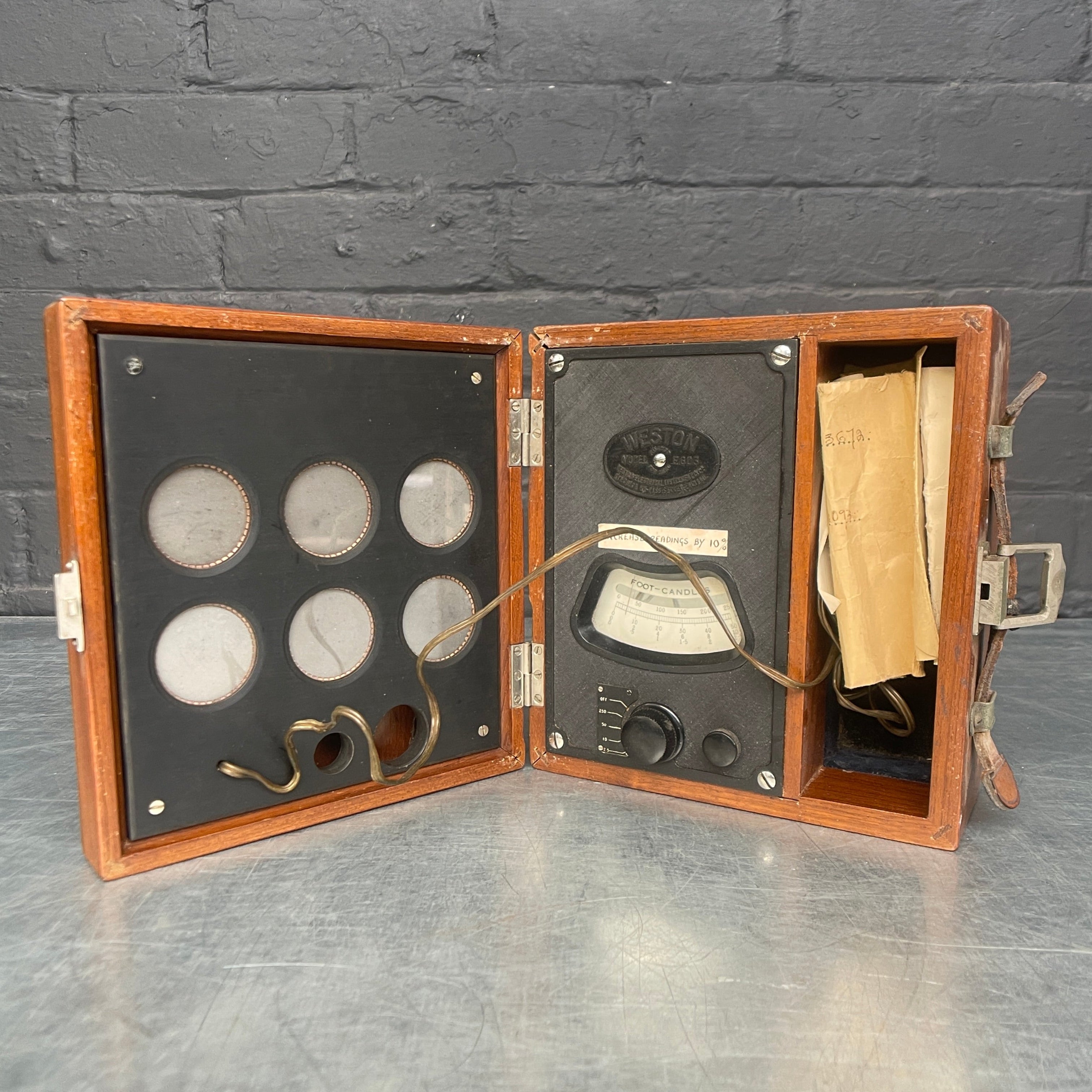 electrical tester kit foot candles electrical scientific Industrial powerhouse props prop rental hire vintage movie film set dec