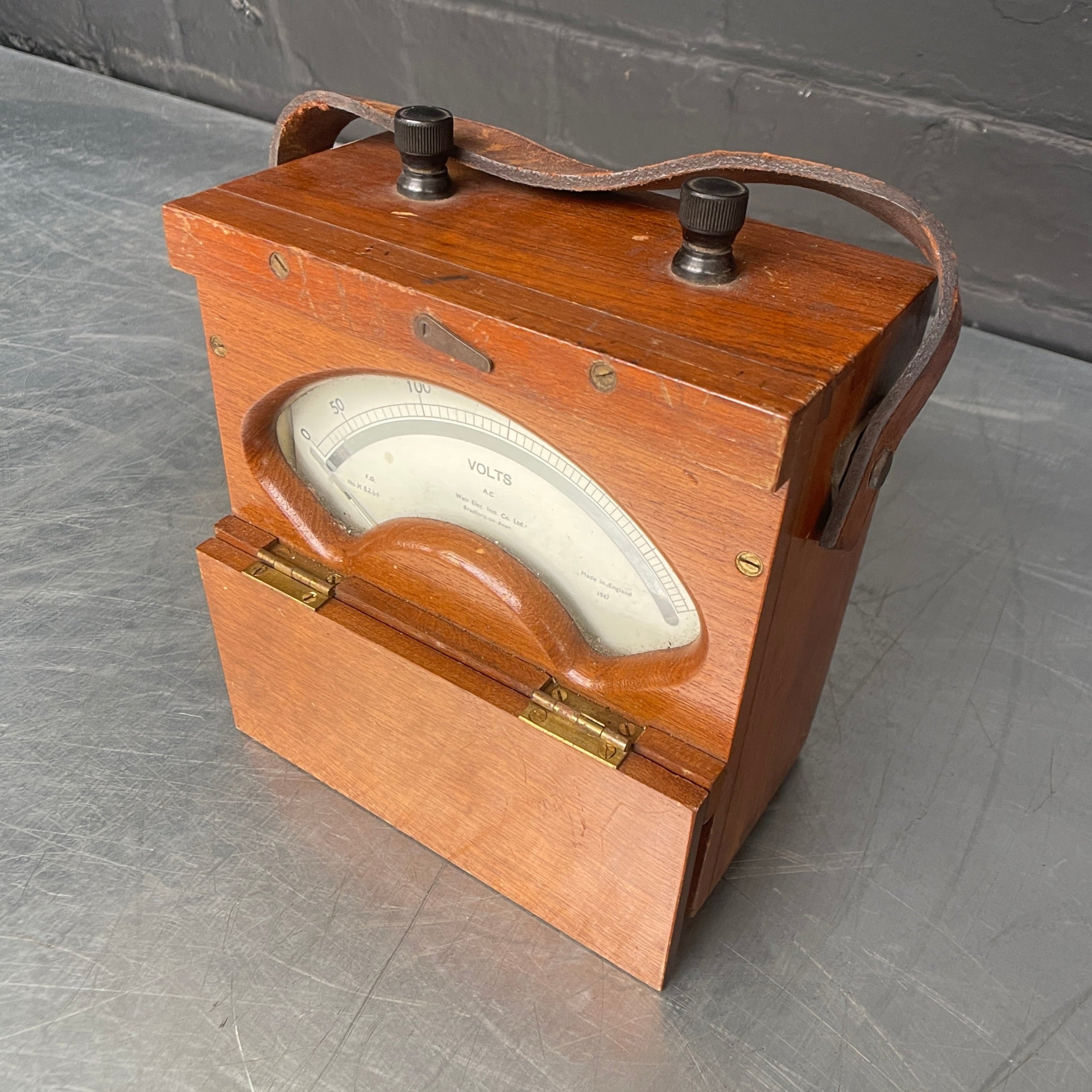 electrical volt meter equipment scientific Industrial powerhouse props prop rental hire vintage movie film set dec wood wooden 1