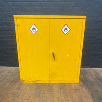 hazardous cabinet COSHH steel safety yellow Industrial powerhouse props prop rental hire vintage movie film set dec