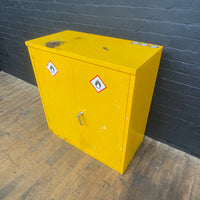 hazardous cabinet COSHH steel safety yellow Industrial powerhouse props prop rental hire vintage movie film set dec 1