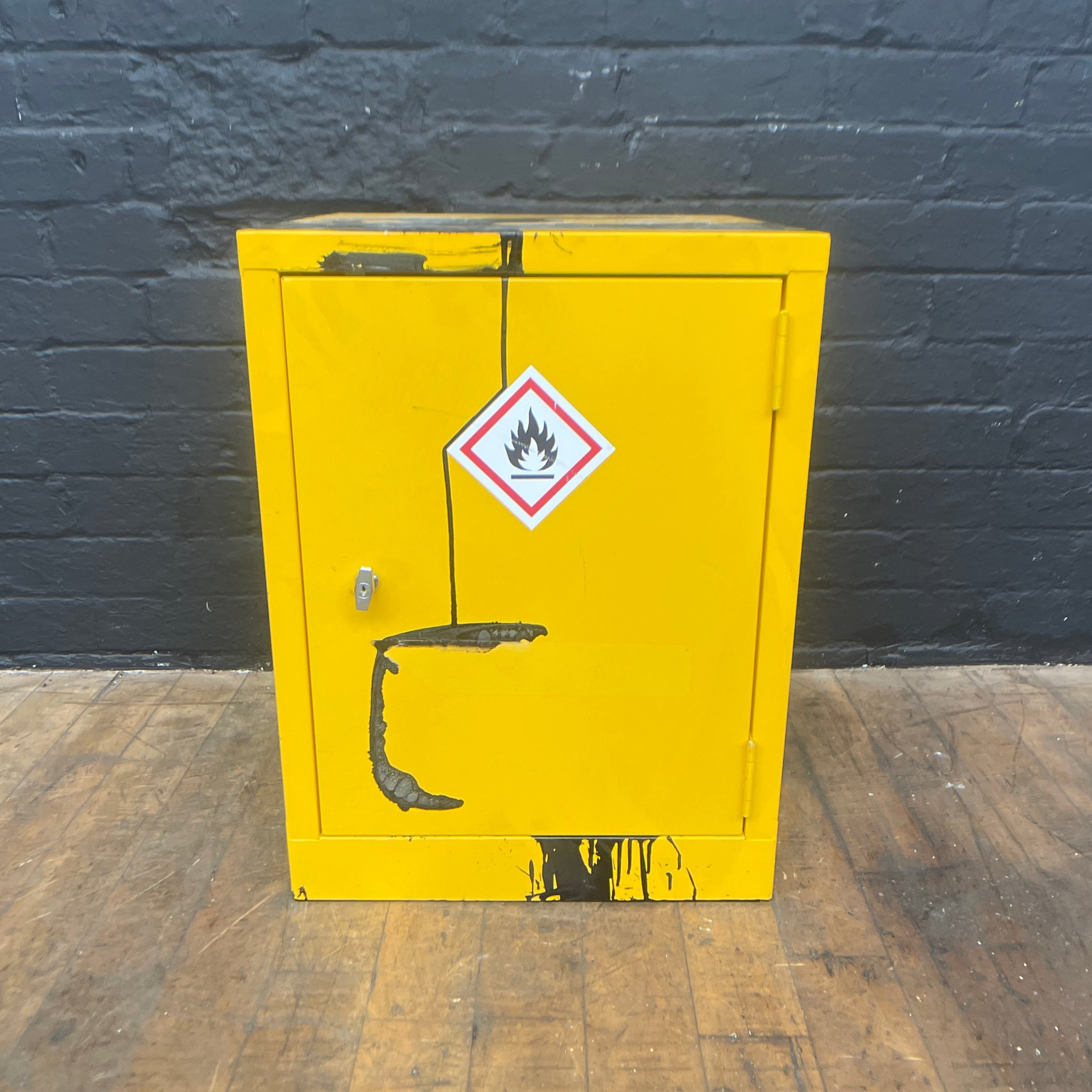industrial hazardous cabinet COSHH steel safety yellow Industrial powerhouse props prop rental hire vintage movie film set dec