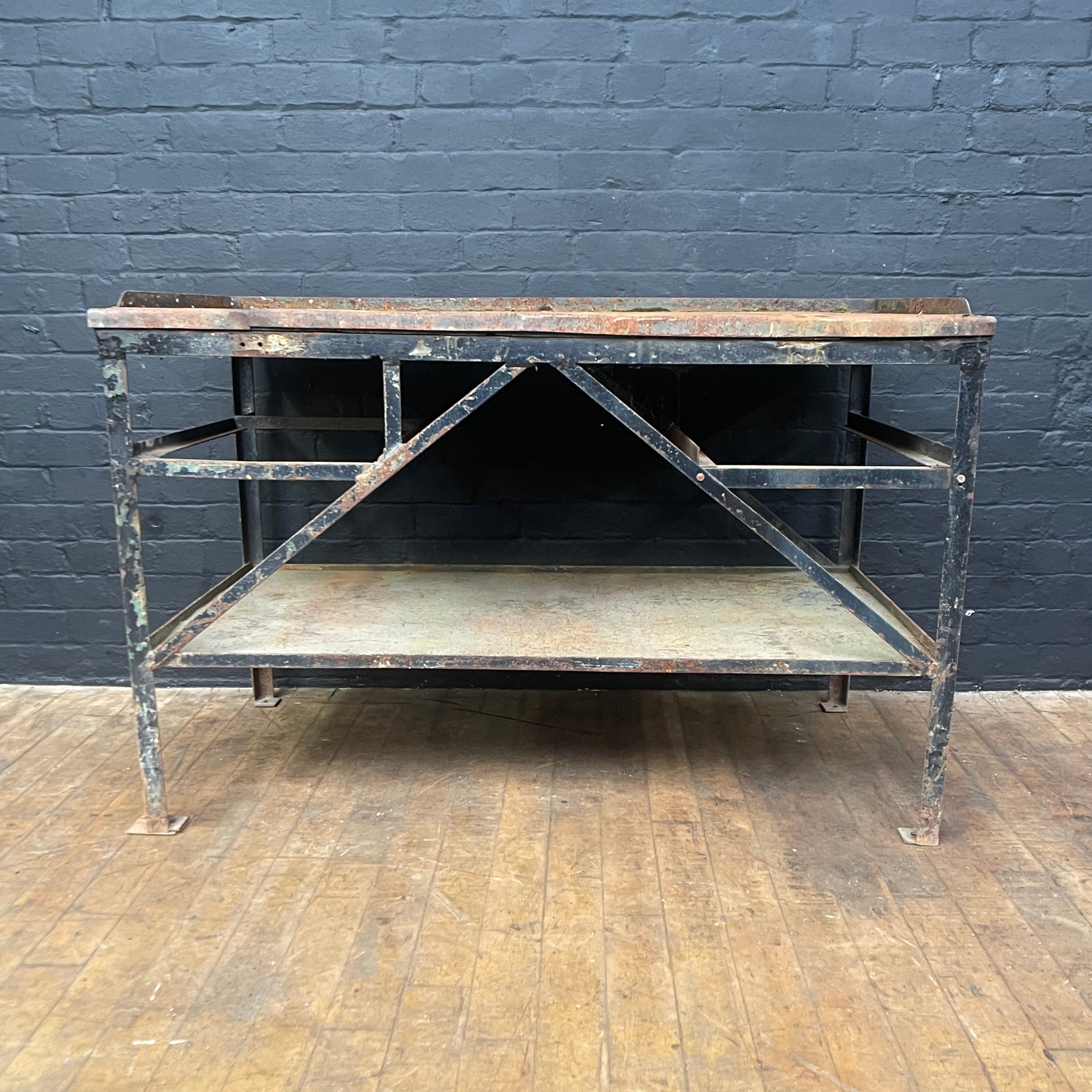 industrial table workbench steel Industrial powerhouse props prop rental hire vintage movie film set dec