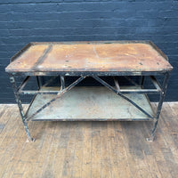 industrial table workbench steel Industrial powerhouse props prop rental hire vintage movie film set dec 1