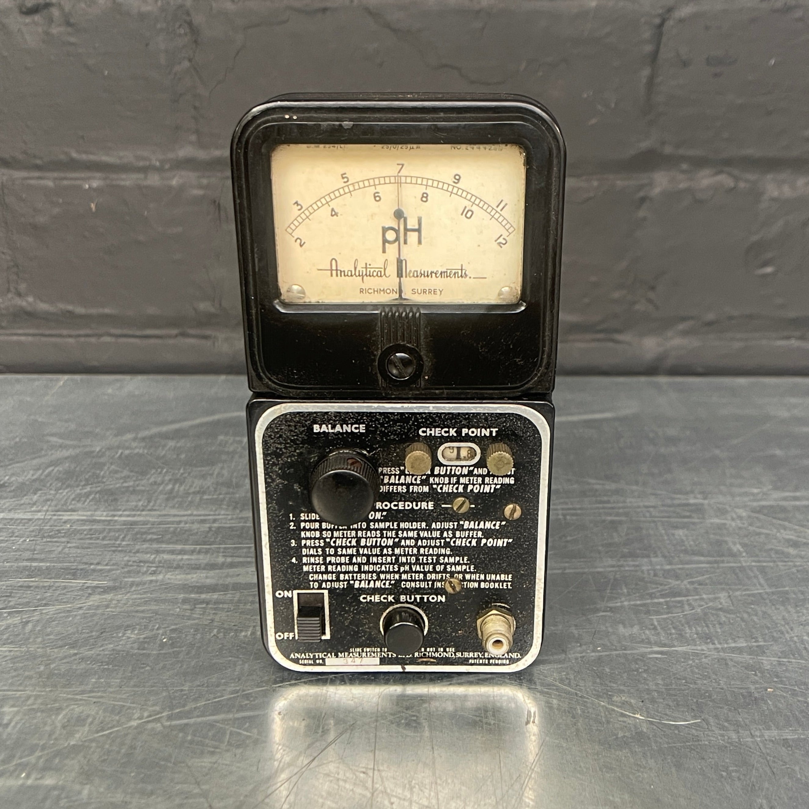 portable PH tester electrical scientific Industrial powerhouse props prop rental hire vintage movie film set dec