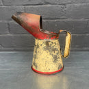 red cream jug tin oil can steel metal Industrial powerhouse props prop rental hire vintage movie film set dec