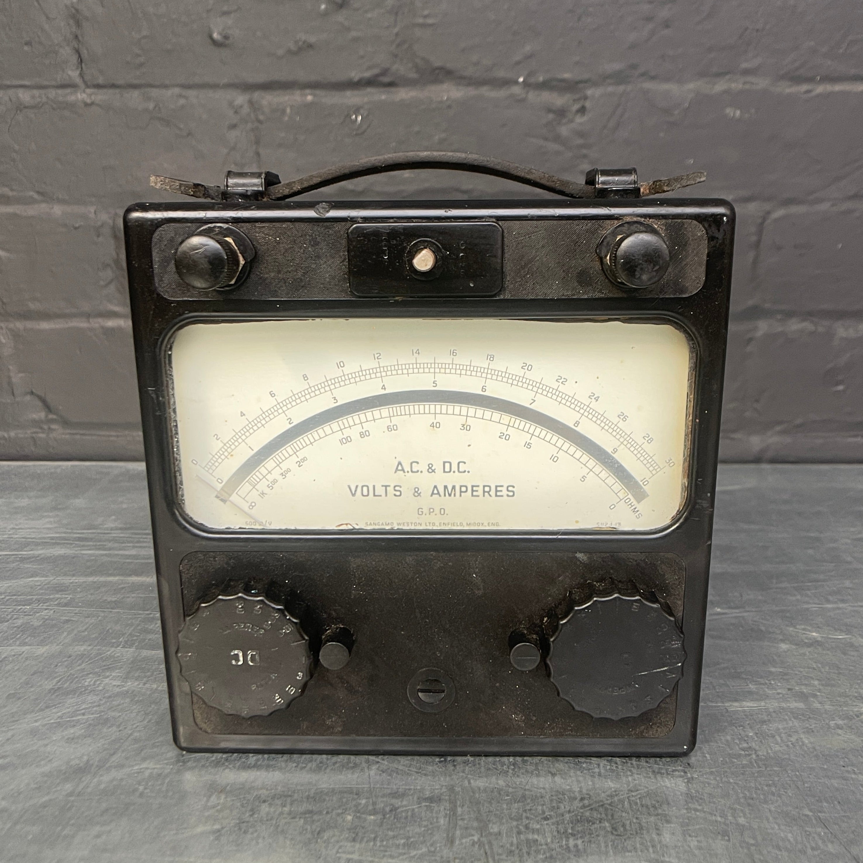 volt meter tester electrical Industrial powerhouse props prop rental hire vintage movie film set dec black amperes