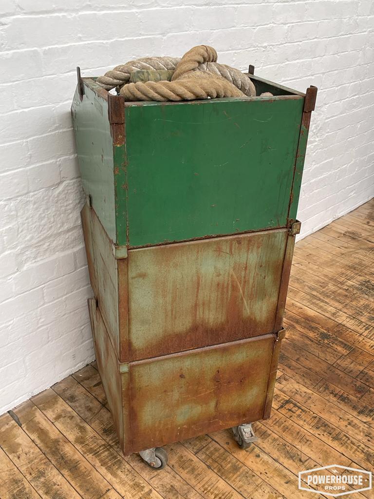 Powerhouse Props industrial green tote bins tins tubs crates