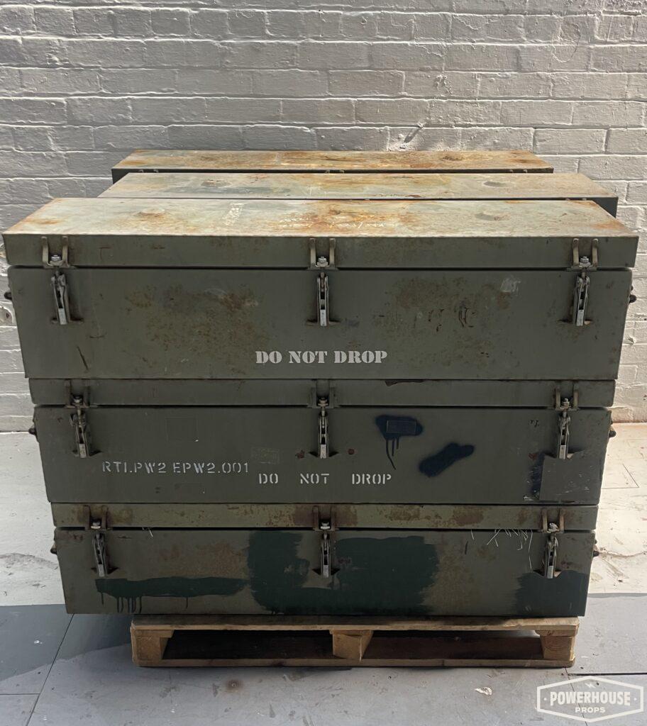 Powerhouse props vintage industrial ammo crates WW2 metal boxes world war two