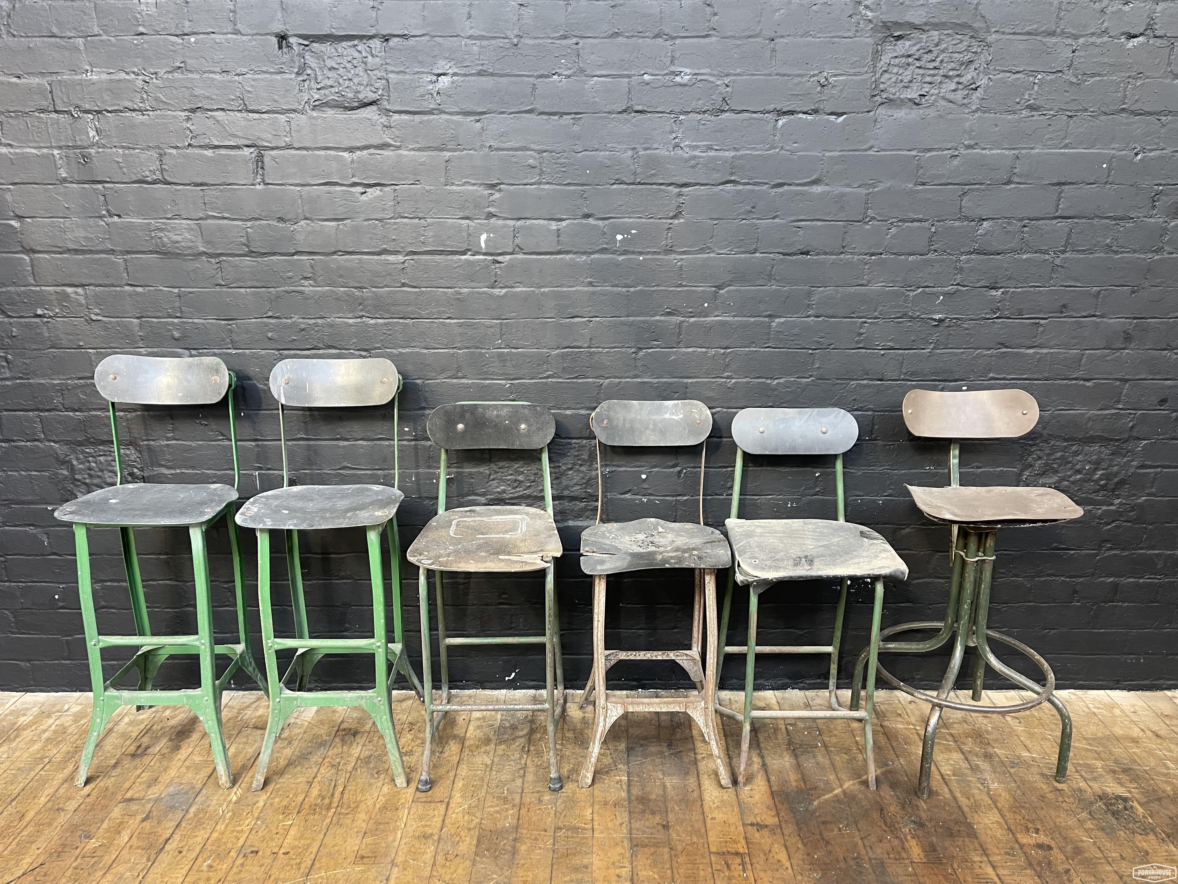 Powerhouse props vintage industrial factory draftsman workshop chairs