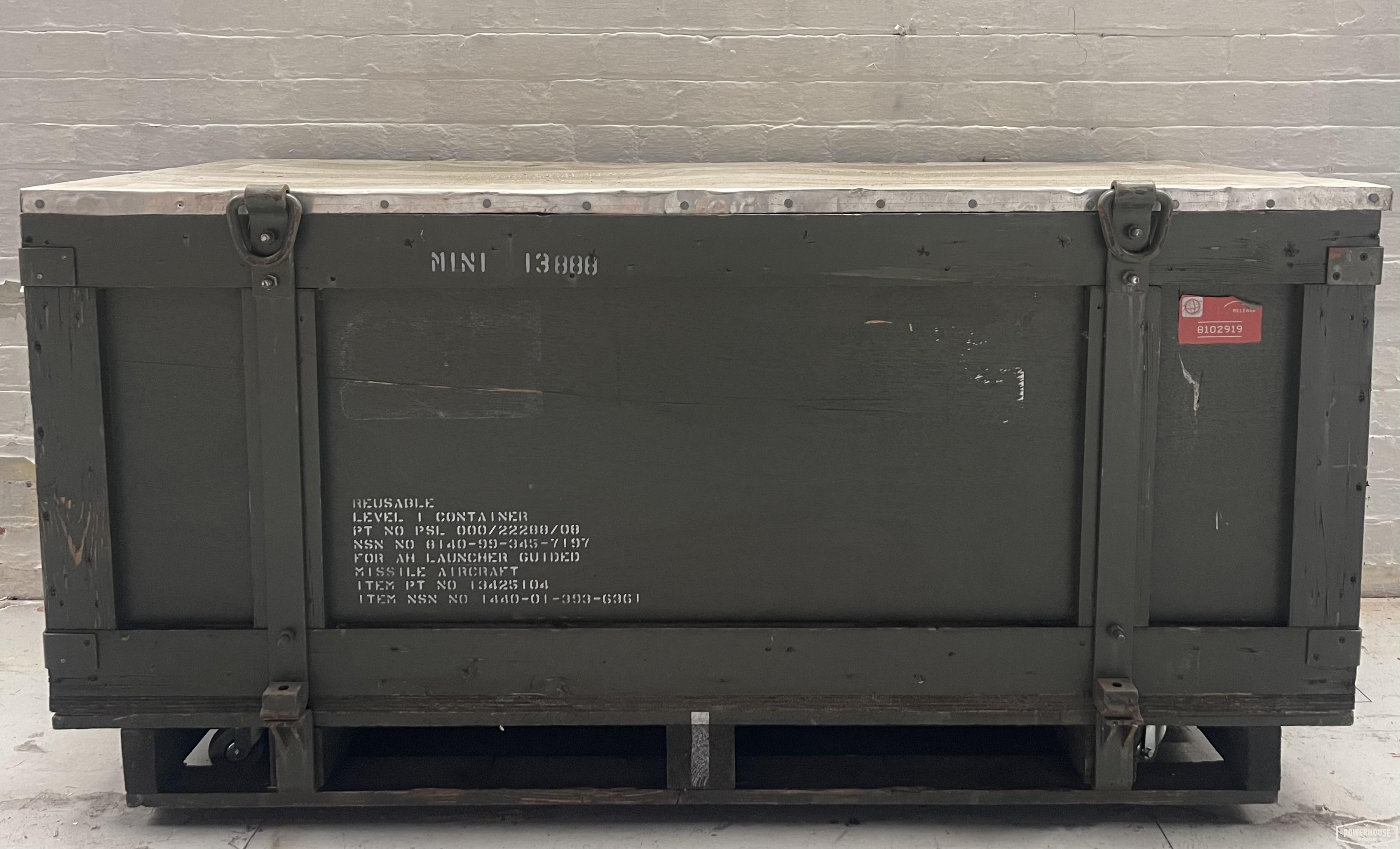 Powerhouse props vintage industrial prop ammo case crate box large lid container missile