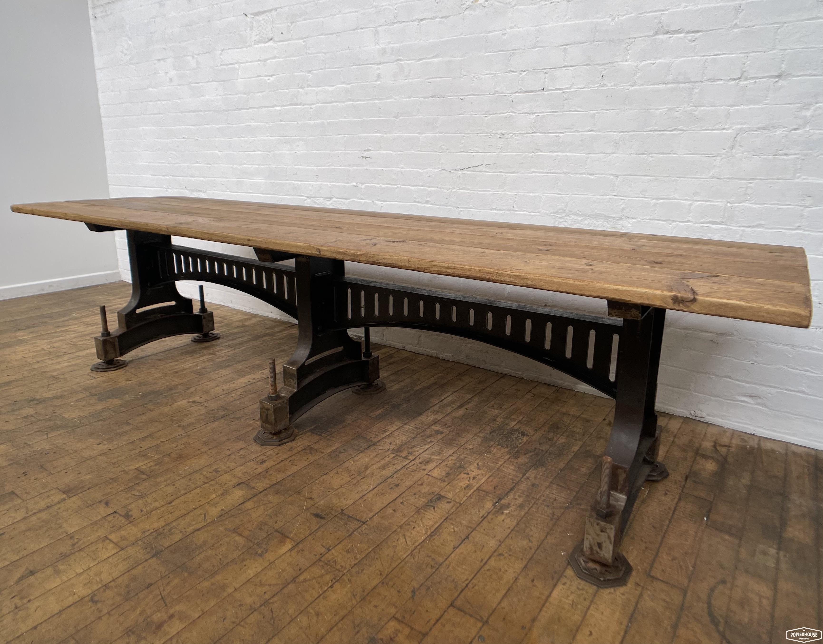 Powerhouse props vintage industrial victorian cast iron legs table large wood wooden top