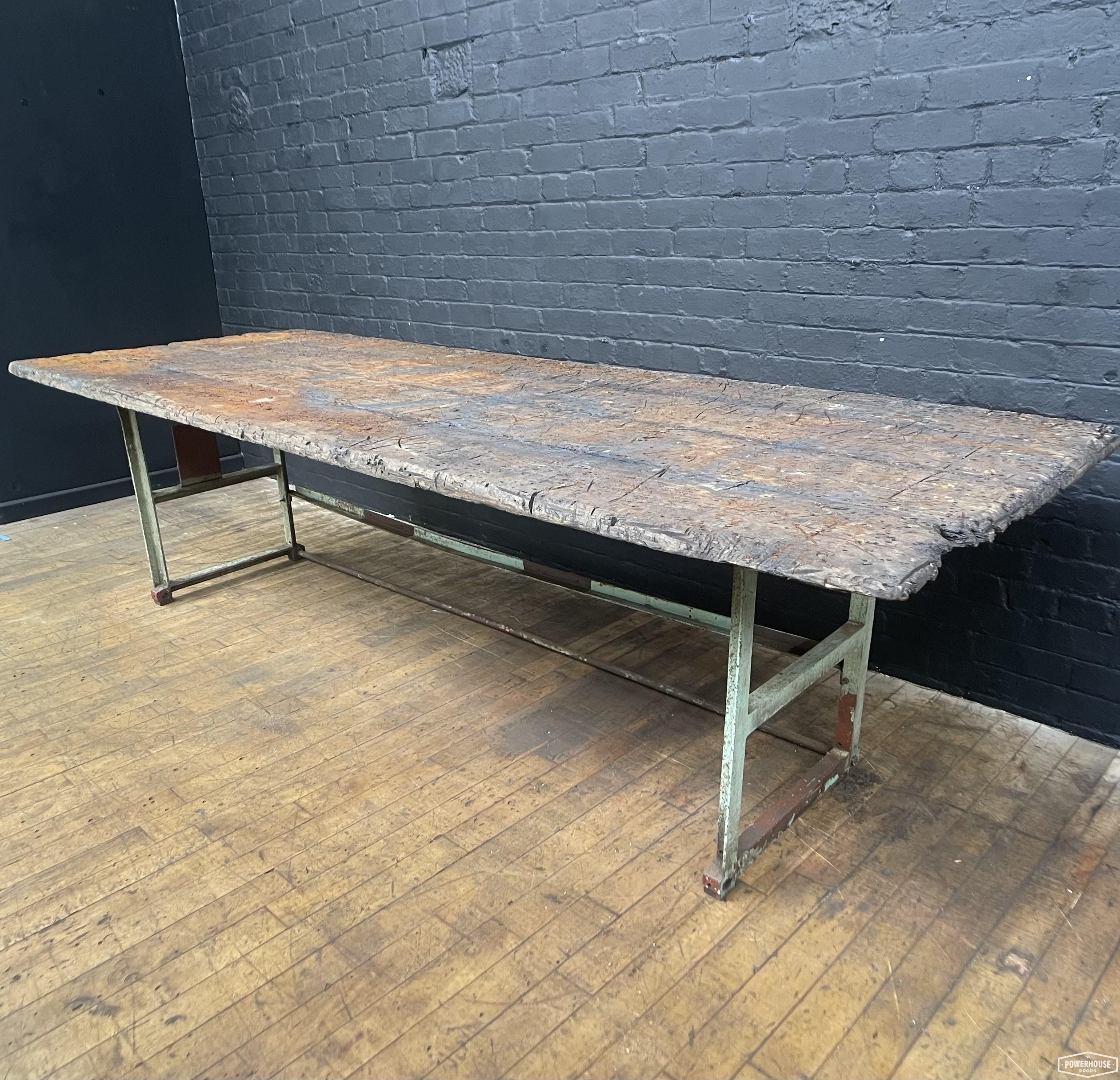 Powerhouse props vintage industrial wood wooden table top steel legs rusty