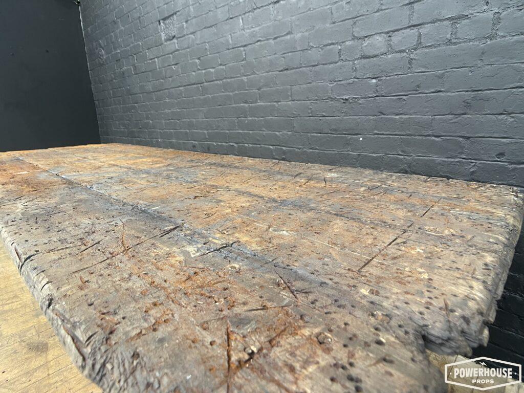 Powerhouse props vintage industrial wood wooden table top steel legs rusty