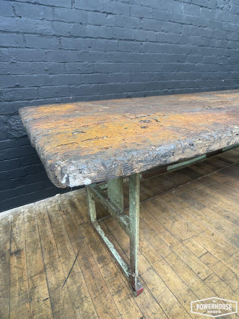 Powerhouse props vintage industrial wood wooden table top steel legs rusty