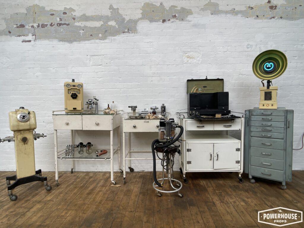 Powerhouse props vintage medical cabinet light anesthesia machine equipment trolley WW2 oxygen