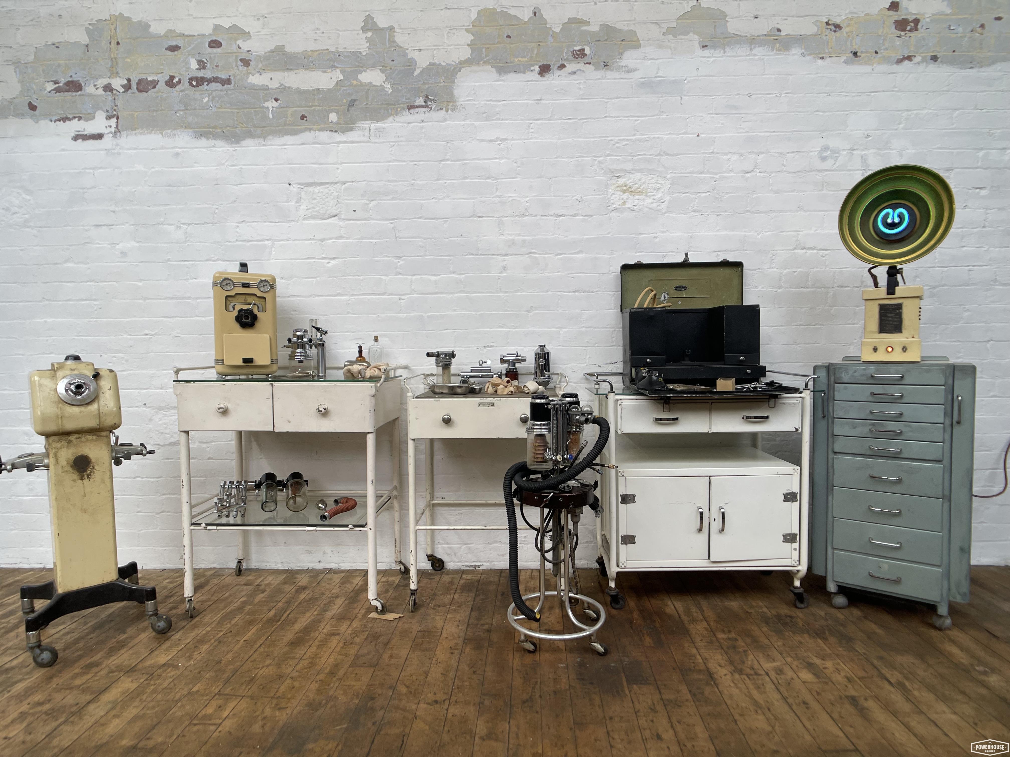 Powerhouse props vintage medical cabinet light anesthesia machine equipment trolley WW2 oxygen
