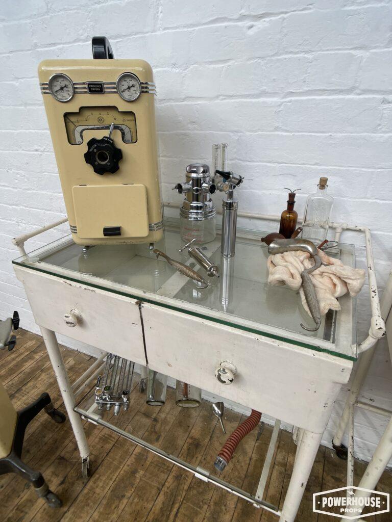 Powerhouse props vintage medical cabinet light anesthesia machine equipment trolley WW2 oxygen