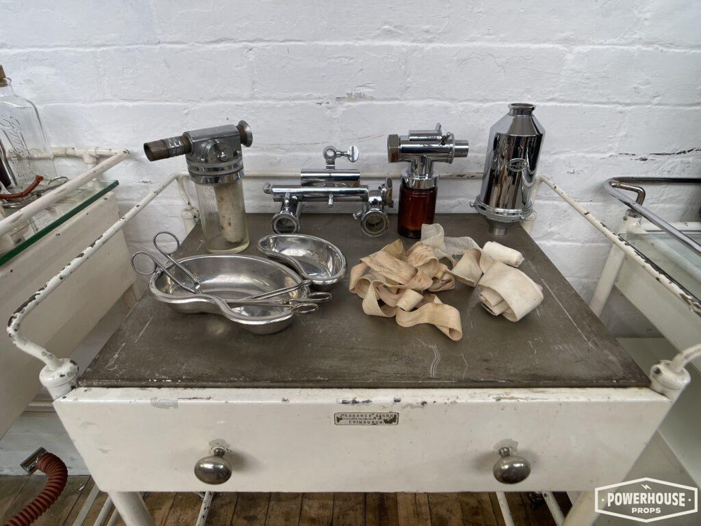 Powerhouse props vintage medical cabinet light anesthesia machine equipment trolley WW2 oxygen