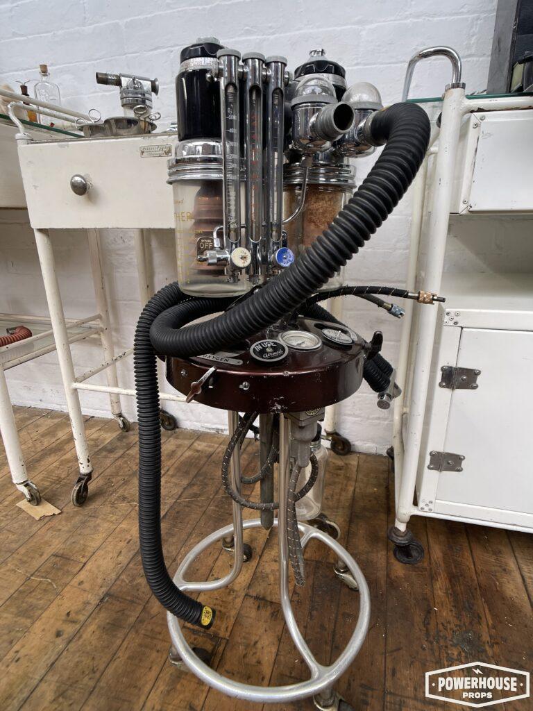 Powerhouse props vintage medical cabinet light anesthesia machine equipment trolley WW2 oxygen