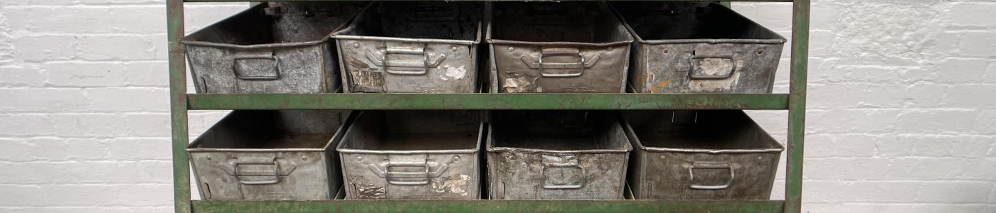 Powerhouse props prop hire rental industrial tin tins rack shelving shelf storage